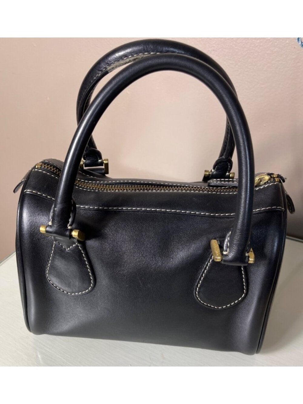J Crew Leather Black Satchel Small 8.5x5 Top Handles Structured Roomy Bag Purse - Picture 13 of 16